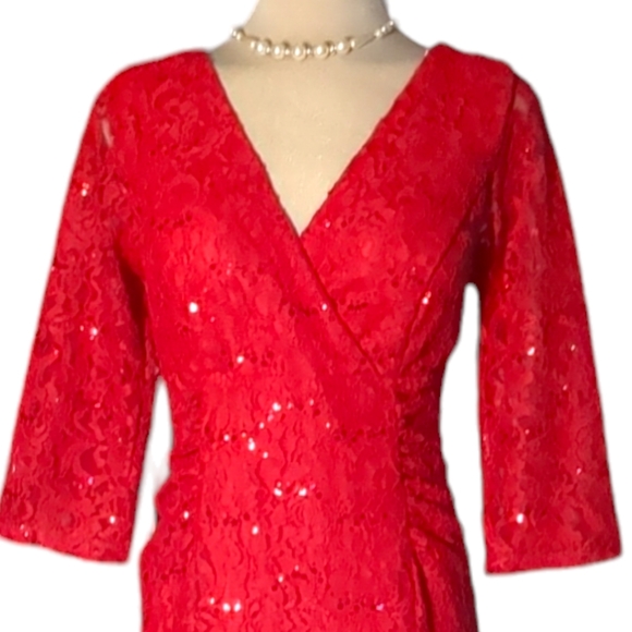 *New* EUREKA USA Luxury Red Lace Sparkling Maxi Dress Size XL - Picture 8 of 16